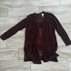 Elegant Maroon Open Knit Cardigan